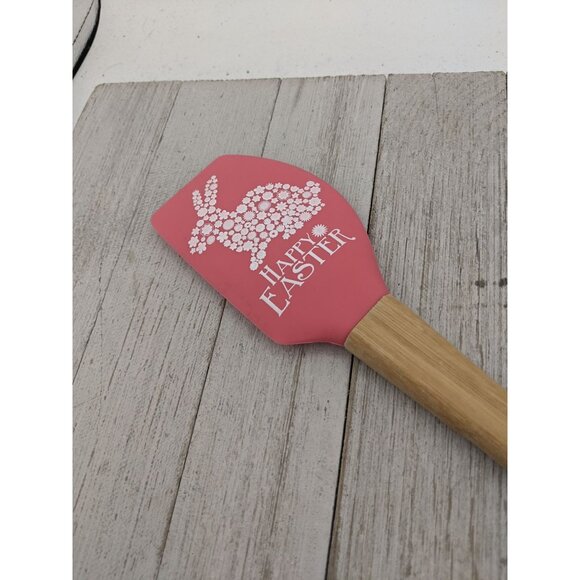 Happy Easter Bunny Silicone Spatula 12 1/4" Wood Handle Rabbit - Picture 2 of 6